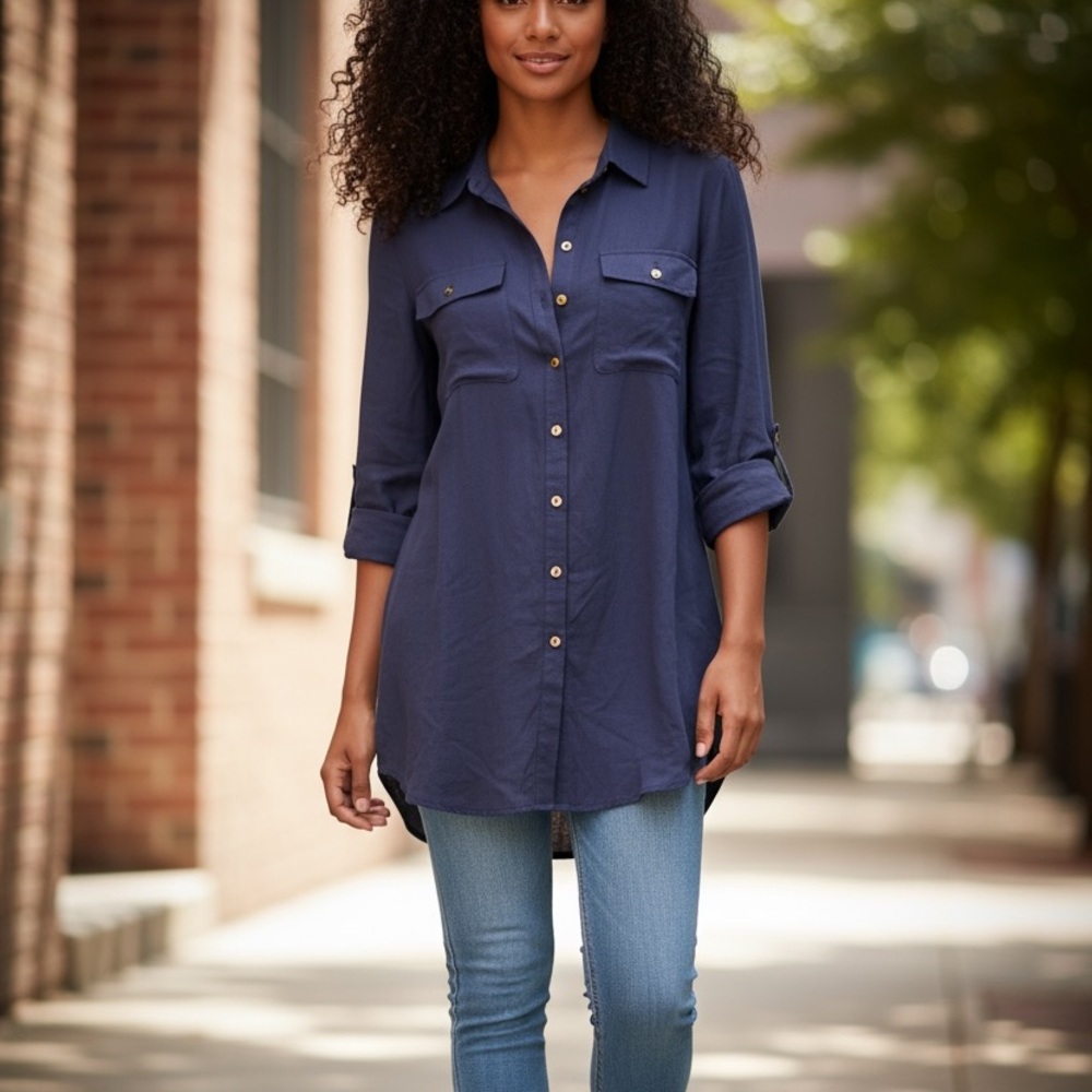 Lilly Pulitzer Navy Blue Button Front Shirt Dress Tunic Size XXS